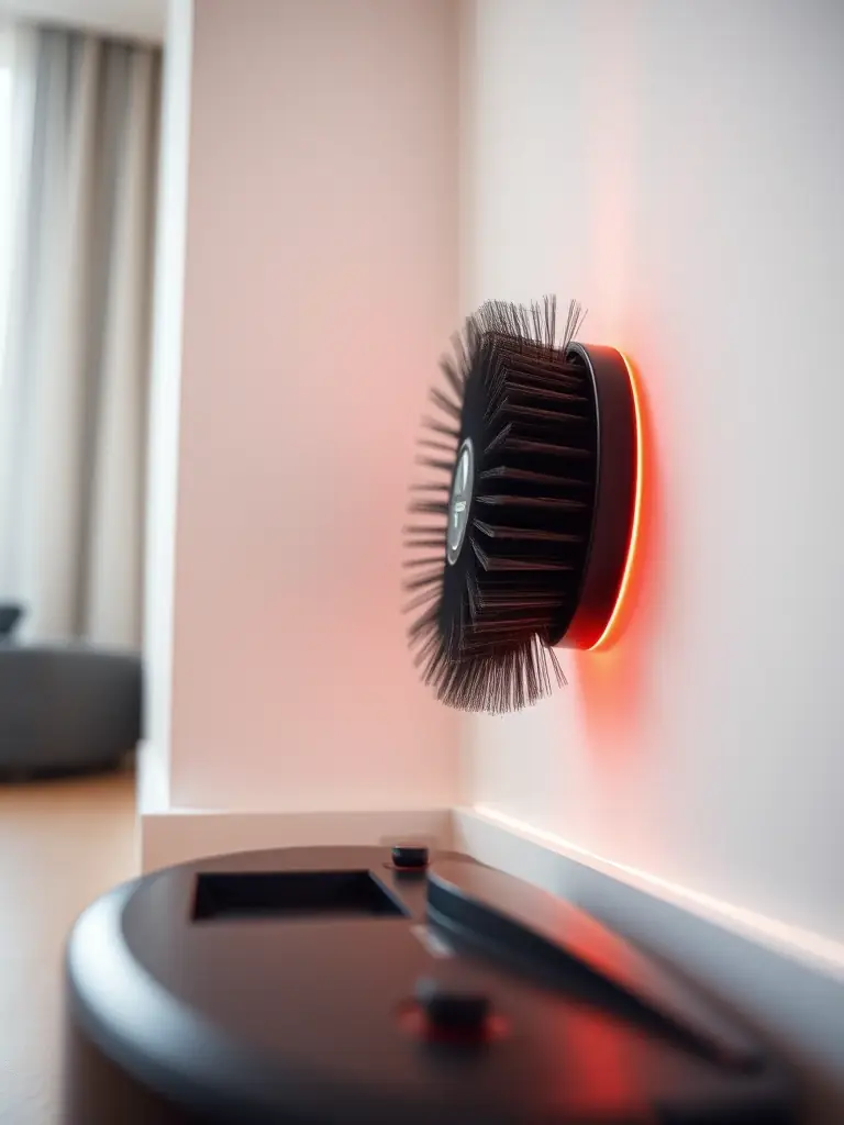 An image showcasing the iVacuumate's edge-cleaning brushes reaching along walls and into corners for a comprehensive clean.